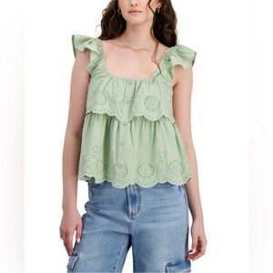 Planet Heart Eyelet Tiered Ruffle Sleeve Top - Size M